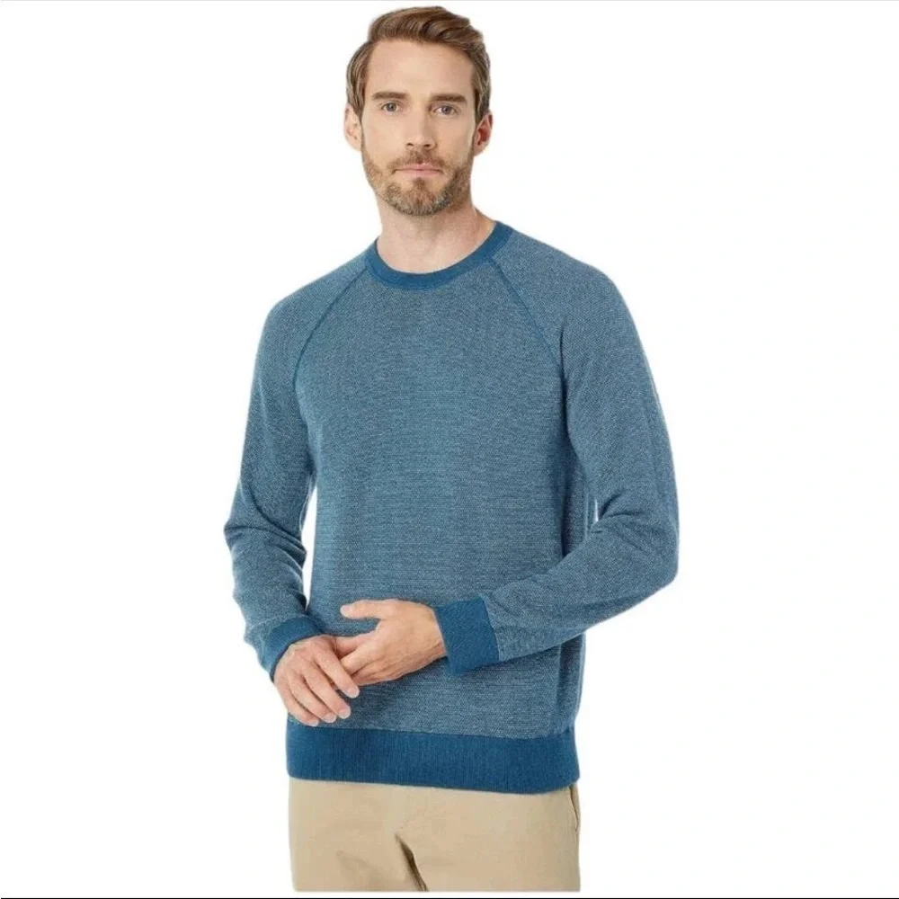 Vince Men's Birdseye Blue Long Sleeve Raglan Wool Cashmere Crewneck Sweater